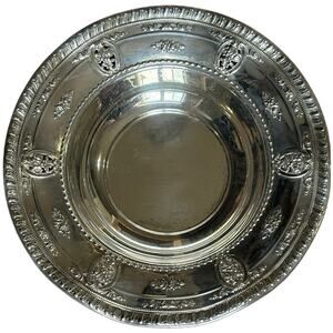 Wallace Sterling Silver Rose Point Bon Bon Bowl 4116 Pierced Floral Candy Dish L